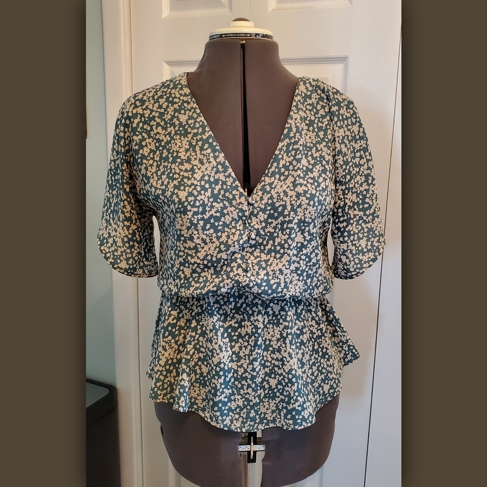 Faux Wrap Blouse Abstract Floral